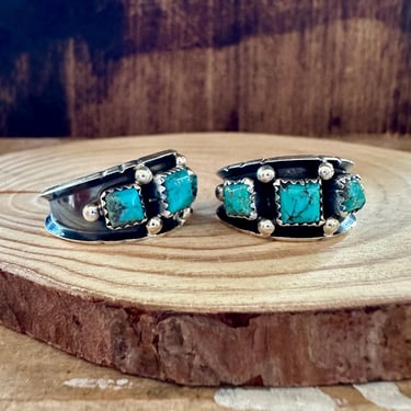 TRIPLE SQUARE SHADOWBOX Reed Charley Turquoise Silver Ring | S/S Kingman Mine | Navajo Native American Southwestern Jewelry | Multiple Sizes 