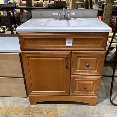 Single Freestanding Bathroom Vanity with Stained Base