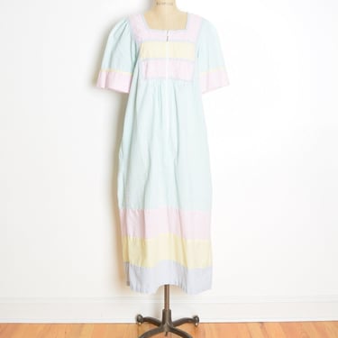vintage 80s Saybury nightgown pastel striped seersucker nightie gown M L clothing 