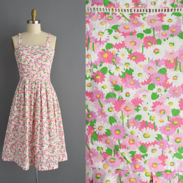 1970s vintage dress |  Lanz Pink Floral Print Summer Cotton Sun Dress | Small Medium | 70s dress 