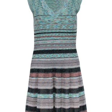 Missoni - Green & Brown Metallic Striped Ribbed Knit Sleeveless Dress Sz 8