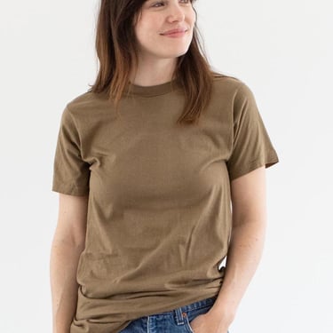 Vintage Crew Neck Brown T-Shirt | Unisex Cotton Army Brown Tee | Nude Tee | S | BT13 