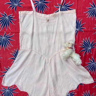 Antique Vintage 1920s Pale Pink Silk Teddy Lingerie One Piece Step In Pajamas XS by TimeBa