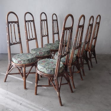 Set of 8 Vintage High Back Italian Bamboo Dining Chairs 