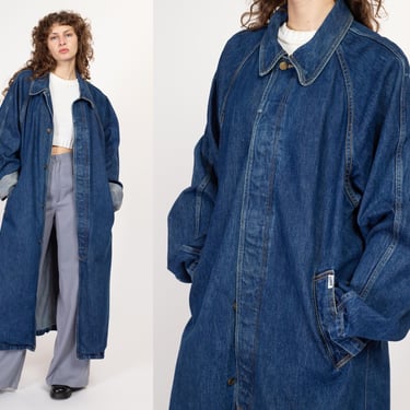 Lrg-2X 80s Guess Georges Marciano Unisex Denim Duster Jacket | Vintage Oversize Blue Jean Button Up Chore Coat 