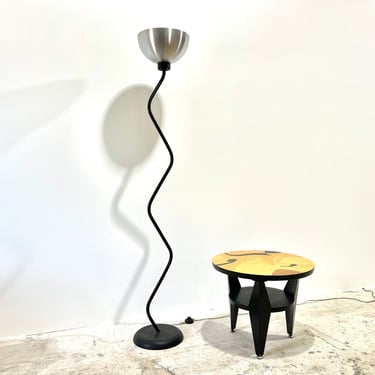 Vintage 80s Postmodern Memphis Style Sculptural Zig Zag Curved Wave Floor Lamp 