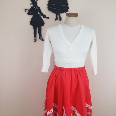 Vintage 1960's Gingham Skirt / 70s Red and White Gingham Skirt L 