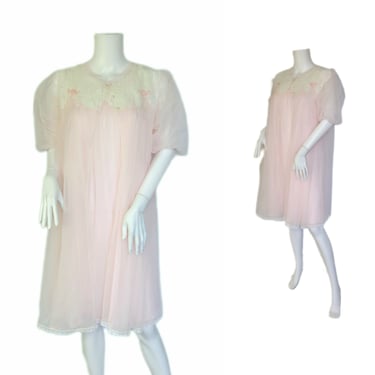 Radcliffe 1960's 2 Pc Petal Pink Nylon Peignoir Nightgown Pin Up Boudoir Lingerie Set I Sz Sm 