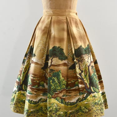 1950's "Sunset" Lone Cypress Novelty Print Skirt