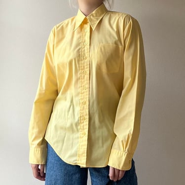 Original 70s Dagger Collar Shirt Blouse Yellow Size Small 