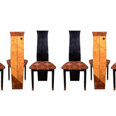 Post Modern Set of 6 Burlwood Dining Chairs By Pietro Constantini Italy 