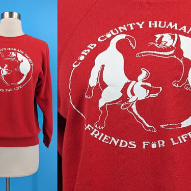 Vintage 90s Small Red Cobb County Humane Society Sweatshirt - Nineties Animal Rescue Vintage Pullover Sweatshirt 