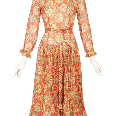 Ulrique 1972 S/S Vintage Mandala Print Gold Lurex Evening Dress 
