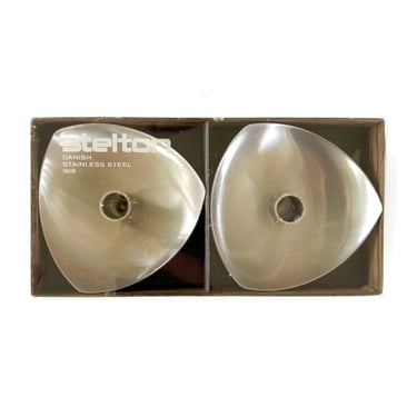 Vintage Stelton Danish Modern Candleholders in Box, Pair of Stainless Candle Stick Holders for Mid Century Home, Gift for Him, Gift for Her 