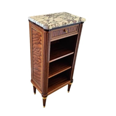 French Louis XVI Style Mahogany Pommele Sapele Bookcase Side Cabinet - Nightstand Table 