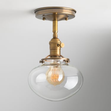 6.75 Inch Small Rounded White Glass Schoolhouse Semi-Flush Mount Light Fixture  **handblown glass, made in America* 