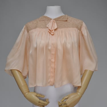 1930s peach silk bedjacket blouse XS-L 