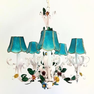 Italian Floral Chandelier With Shades 