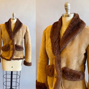 1970s Suede And Sheepskin Jacket / Brown Suede Coat / Chaparral Sheepskin / Size Small 