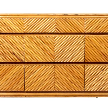 Vintage Rattan Nine Drawer Dresser with Chevron Design