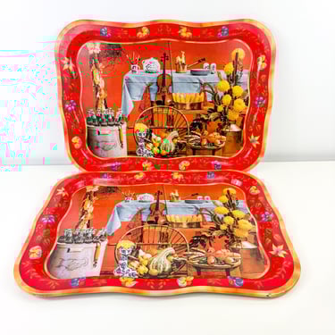 Vintage 80s Coca Cola Country Kitchen set of 2 Metal Trays, Fall Harvest Scene, TV Tray, MCM Barware Serving Tray, Grannycore Farmhouse 