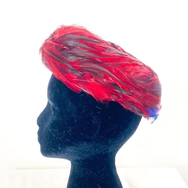 1950s Red Feather Hat | 50s Red Feather Hat 