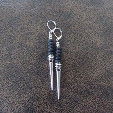 Geometric earrings, black and silver minimalist earrings, spike earrings, unique Art Deco earrings 