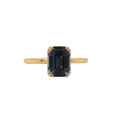 Teal-Blue Emerald Cut Sapphire Kennedy Ring