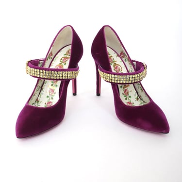 Gucci Velvet Rhinestone Mary Janes