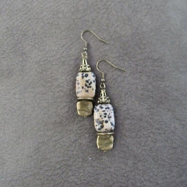 Dalmatian jasper and bronze earrings 