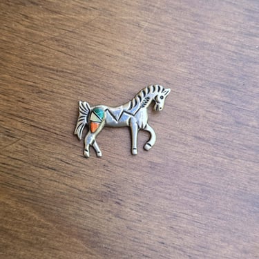 Vintage Navajo War Horse Brooch/Pin by Arnold Maloney- Sterling Silver - Painted Pony - Wild Mustang - Convertible to Pendant 