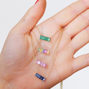 Eriness Multi Colored Baguette Staple Necklace