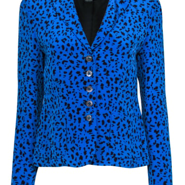 Nina McLemore - Blue &amp; Black Leopard Print Button-Up Blazer Sz 2