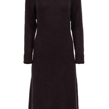 Thakoon - Brown Wool Blend Long Sleeve Rib Knit Sweater Dress Sz M