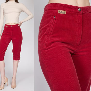 XS 70s Elho Red Corduroy Cross Country Ski Pants | Vintage Breeks Retro Sportswear Cropped Mid Rise Cords Knickers 