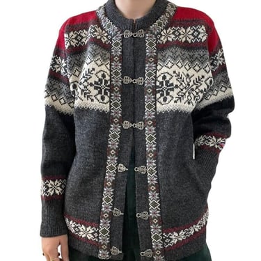 Vintage Norskwear Unisex Wool Fair Isle Nordic Snowflake Cardigan Sweater Sz M 