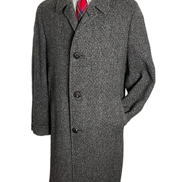 Vintage 1950s Wool "WATER-MILL TWEED" Balmacaan Overcoat ~ size 38 to 40 Long ~ Trench Coat / Topcoat ~ Donegal ~ Varsity Town Clothes 