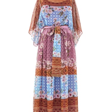 1970's Victor Costa Floral Chiffon Maxi Dress