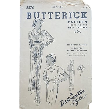 Vintage 30s  Dress Sewing Pattern: Frock Butterick 5876 