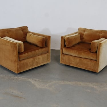 Pair of Vintage Mid Century Modern Milo Baughman Velvet Cube/Club Chairs by Directional by AnnexMarketplace