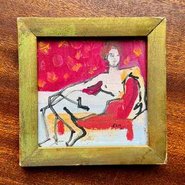 Small Abstract Nude Painting, Artist Signed 1960s Texas Modernism Vintage MCM 