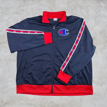 Vintage Champion Track Suit Jacket Logo Tape Red White Blue Men Full Zip 3XL 