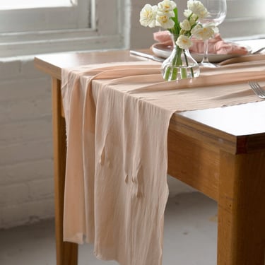 blush pink silk chiffon table runner styling cloth | 3 yds and 6 yds lengths | plant dyed with brazilwood | wedding + event decor 