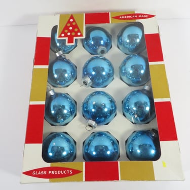 Vintage Turquoise Glass Ornaments - Set of 12 Turquoise Glass Christmas Balls 