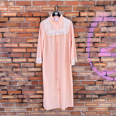 vintage 70s salmon pink velour nightgown / l large 