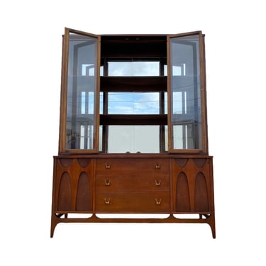 Mid Century Modern Cabinet by Broyhill Brasilia - Vintage Sculpted Wood MCM Display Hutch China Cabinet 