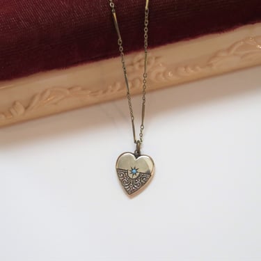 Antique Victorian heart pendant, gold filled, sweetheart, turquoise 