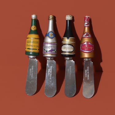 Champaign Bottle Cheese Spreaders, Stainless Blades Knife, Charcuterie Decor 