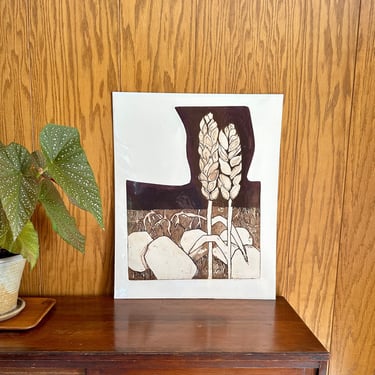 1978 "Wheat II" artist proof / signed intaglio art print by Oregon artist Gloria Cornelius / unopened dead stock / abstract organic theme 