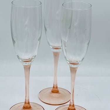 Vintage (3) Arcoroc France Champaign Glasses set Pink Stemmed -Mint Condition- 8" 